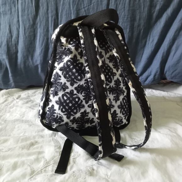 LeSportSac Floral Print Backpack Black White Nylon Geometric LARGE Pockets Strap - Picture 4 of 10